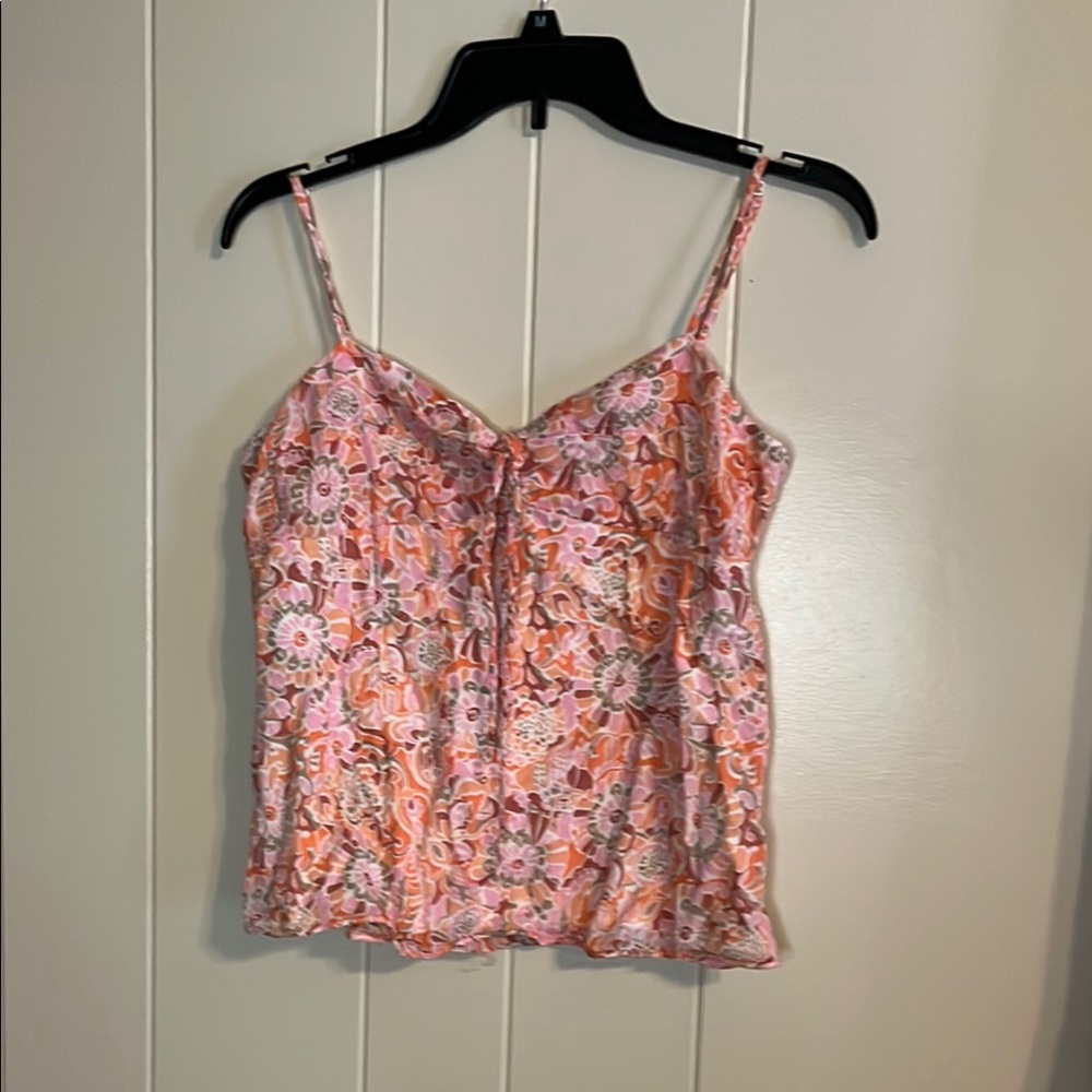 American Eagle Pink and White Tie Front Camisole